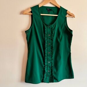 Banana Republic Emerald Sleeveless Ruffle Blouse silky sheer feminine sz S